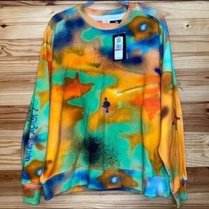 CONVERSE X COME TEES SHAPES CELESTIAL FLEECE CREWNECK (ORANGE/RED) NEW